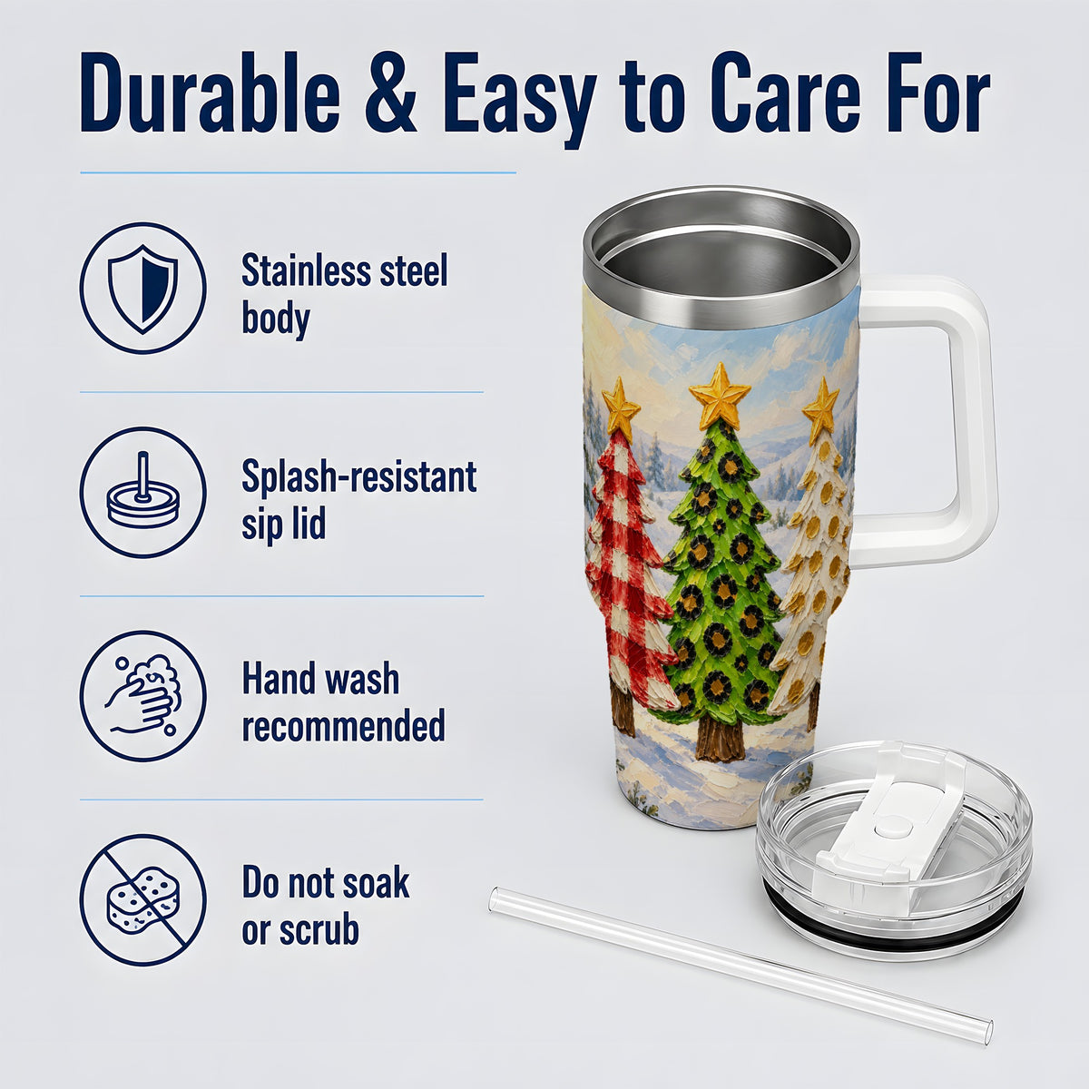 Patterned Christmas Trees 40oz Handled Tumbler, Leopard Print Art