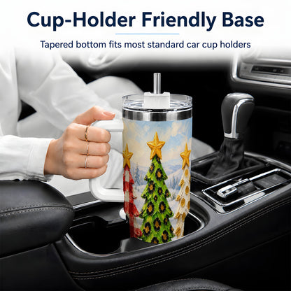 Patterned Christmas Trees 40oz Handled Tumbler, Leopard Print Art