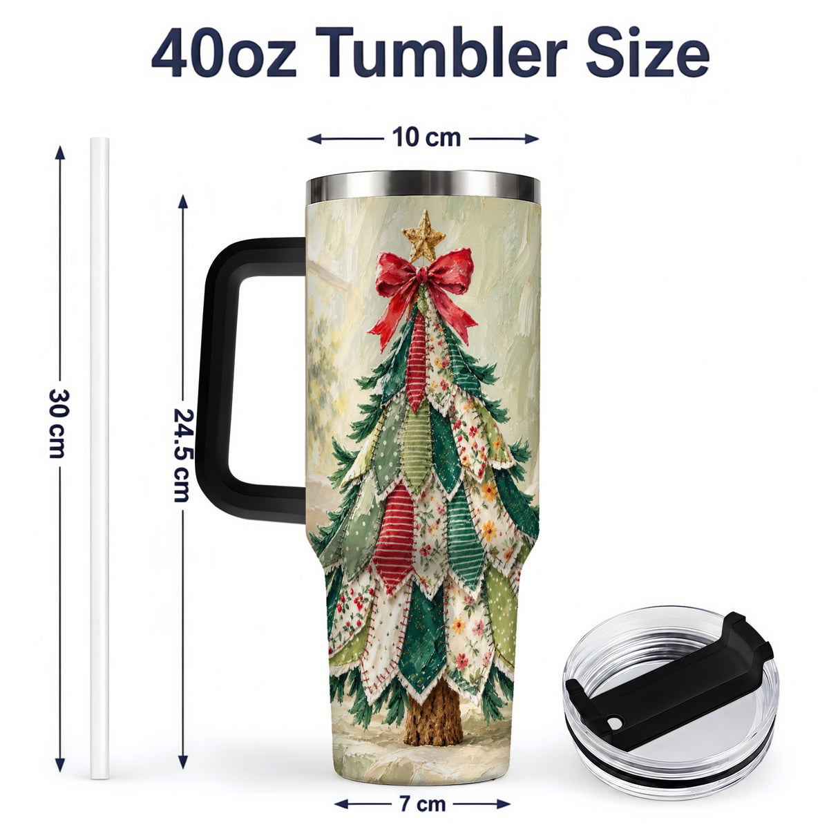 #pl[40oz|Black] Floral Patchwork Christmas Tumbler, 40oz Handled Holiday Drinkware