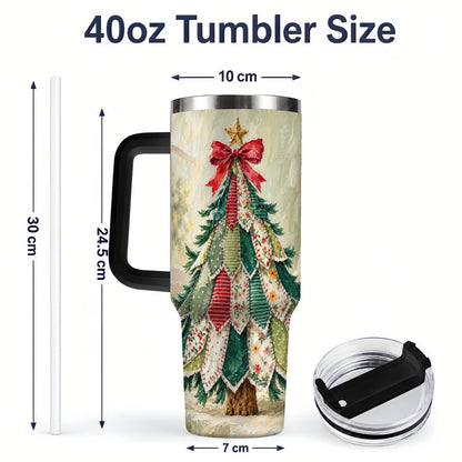 #pl[40oz|Black] Floral Patchwork Christmas Tumbler, 40oz Handled Holiday Drinkware