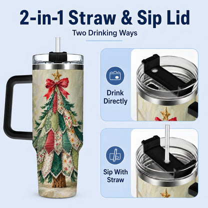 #pl[40oz|Black] Floral Patchwork Christmas Tumbler, 40oz Handled Holiday Drinkware