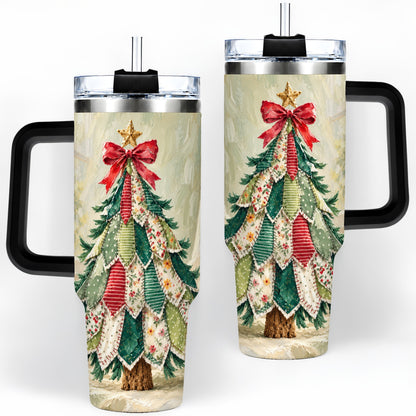#pl[40oz|Black] Floral Patchwork Christmas Tumbler, 40oz Handled Holiday Drinkware