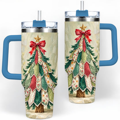 #pl[40oz|Blue] Floral Patchwork Christmas Tumbler, 40oz Handled Holiday Drinkware