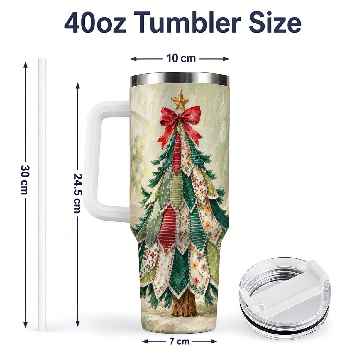 #pl[40oz|White] Floral Patchwork Christmas Tumbler, 40oz Handled Holiday Drinkware