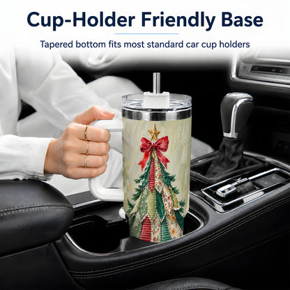 Floral Patchwork Christmas Tumbler, 40oz Handled Holiday Drinkware