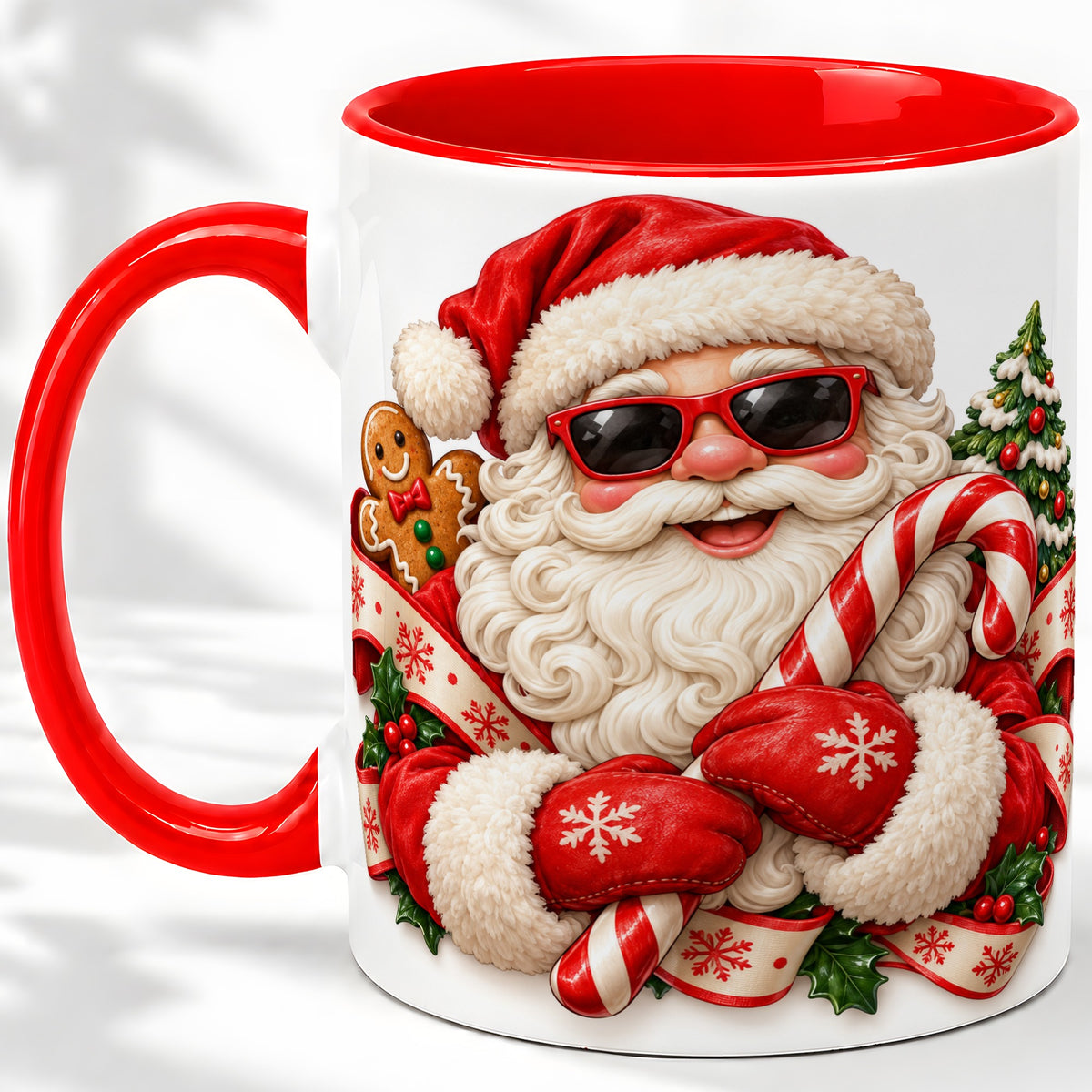 Cool Santa Claus Accent Mug, Ceramic Cup with Christmas Artwork