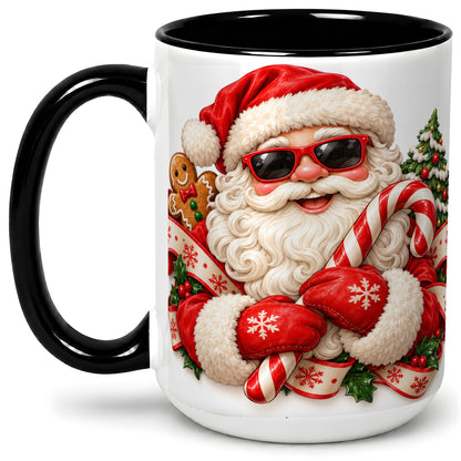#pl[15oz|Black] Cool Santa Claus Accent Mug, Ceramic Cup with Christmas Artwork