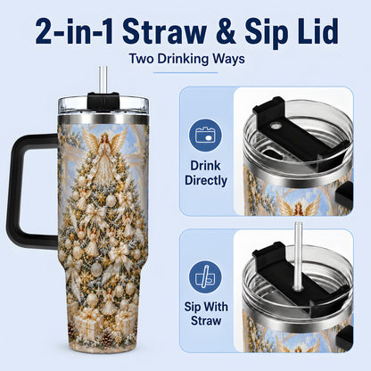 #pl[40oz|Black] Heavenly Angel Christmas Tumbler, 40oz Handled Stainless Steel Cup