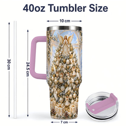 #pl[40oz|Pink] Heavenly Angel Christmas Tumbler, 40oz Handled Stainless Steel Cup