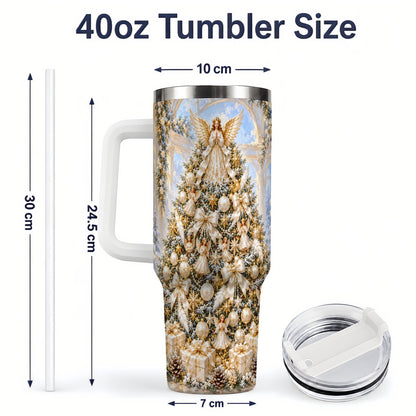 #pl[40oz|White] Heavenly Angel Christmas Tumbler, 40oz Handled Stainless Steel Cup