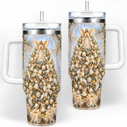 Heavenly Angel Christmas Tumbler, 40oz Handled Stainless Steel Cup