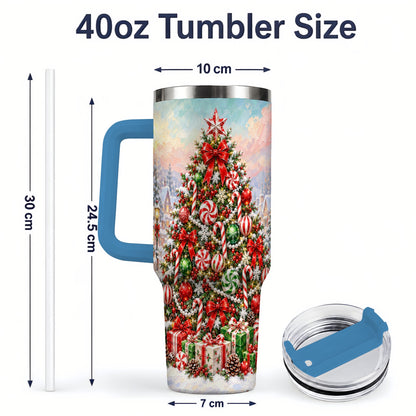 #pl[40oz|Blue] Candy Cane Holiday Tumbler, 40oz Handled Stainless Steel Drinkware