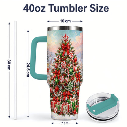 #pl[40oz|Green] Candy Cane Holiday Tumbler, 40oz Handled Stainless Steel Drinkware