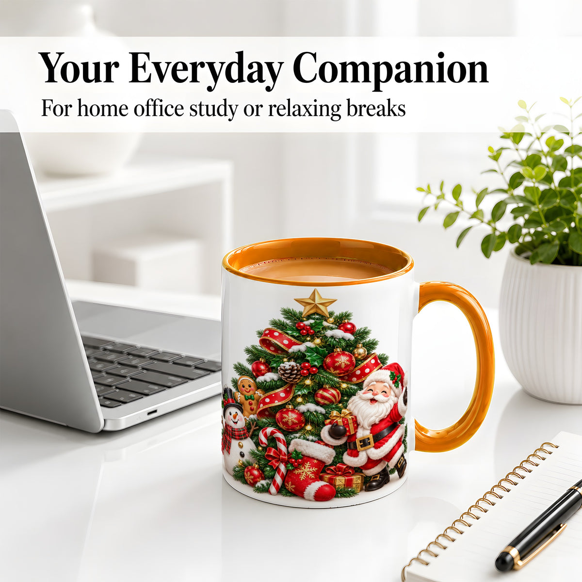 #pl[11oz|Orange] Santa Christmas Tree Accent Mug, Ceramic Cup with Festive Artwork