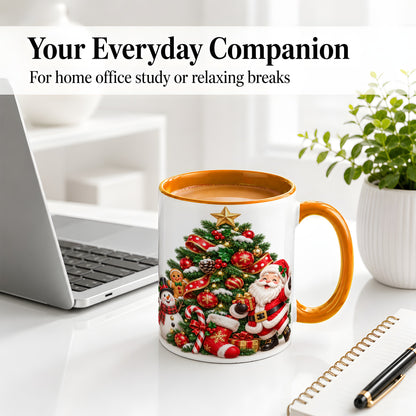 #pl[11oz|Orange] Santa Christmas Tree Accent Mug, Ceramic Cup with Festive Artwork