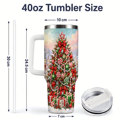 #pl[40oz|White] Candy Cane Holiday Tumbler, 40oz Handled Stainless Steel Drinkware