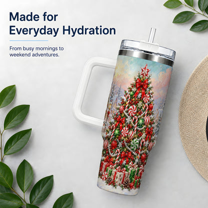 Candy Cane Holiday Tumbler, 40oz Handled Stainless Steel Drinkware