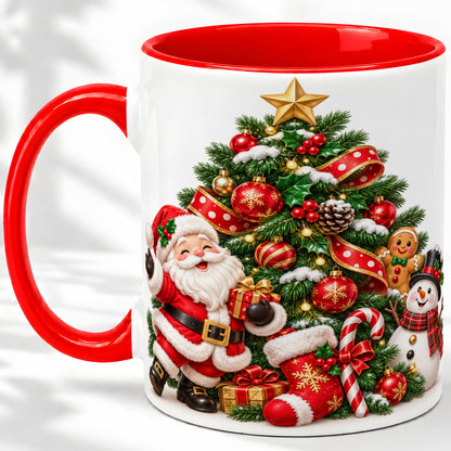 Santa Christmas Tree Accent Mug, Ceramic Cup with Festive Artwork