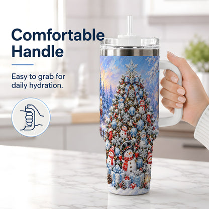 #pl[40oz|White] Blue Snowman Christmas Tumbler, 40oz Handled Stainless Steel Cup