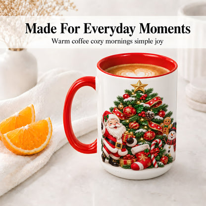 #pl[15oz|Red] Santa Christmas Tree Accent Mug, Ceramic Cup with Festive Artwork