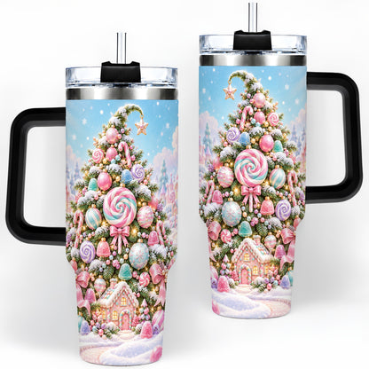 #pl[40oz|Black] Pastel Sweet Christmas Tumbler, 40oz Handled Stainless Steel Cup