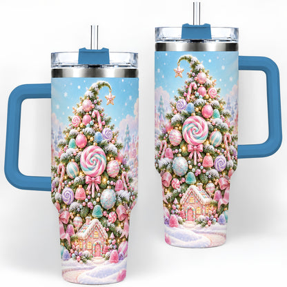 #pl[40oz|Blue] Pastel Sweet Christmas Tumbler, 40oz Handled Stainless Steel Cup