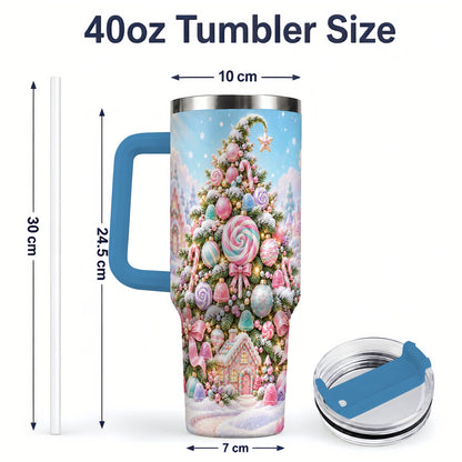 #pl[40oz|Blue] Pastel Sweet Christmas Tumbler, 40oz Handled Stainless Steel Cup