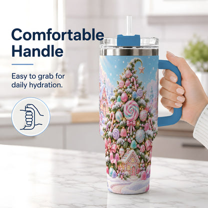 #pl[40oz|Blue] Pastel Sweet Christmas Tumbler, 40oz Handled Stainless Steel Cup