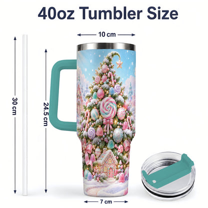 #pl[40oz|Green] Pastel Sweet Christmas Tumbler, 40oz Handled Stainless Steel Cup