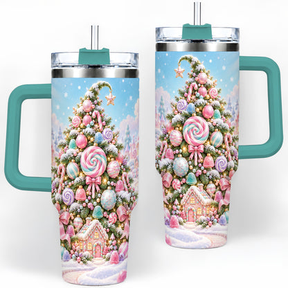 #pl[40oz|Green] Pastel Sweet Christmas Tumbler, 40oz Handled Stainless Steel Cup