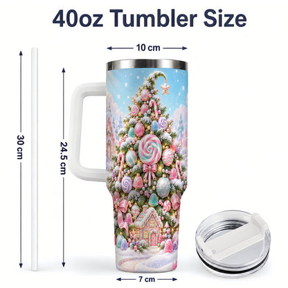 #pl[40oz|White] Pastel Sweet Christmas Tumbler, 40oz Handled Stainless Steel Cup
