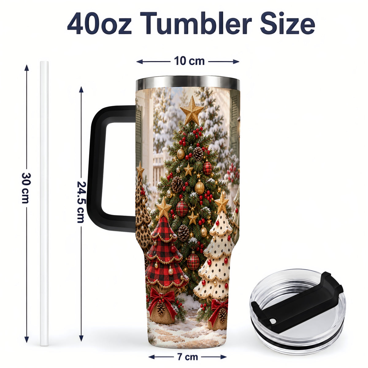 #pl[40oz|Black] Rustic Patterned Christmas Tumbler, 40oz Handled Stainless Steel Cup