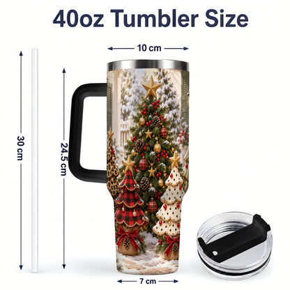 #pl[40oz|Black] Rustic Patterned Christmas Tumbler, 40oz Handled Stainless Steel Cup