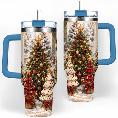 #pl[40oz|Blue] Rustic Patterned Christmas Tumbler, 40oz Handled Stainless Steel Cup
