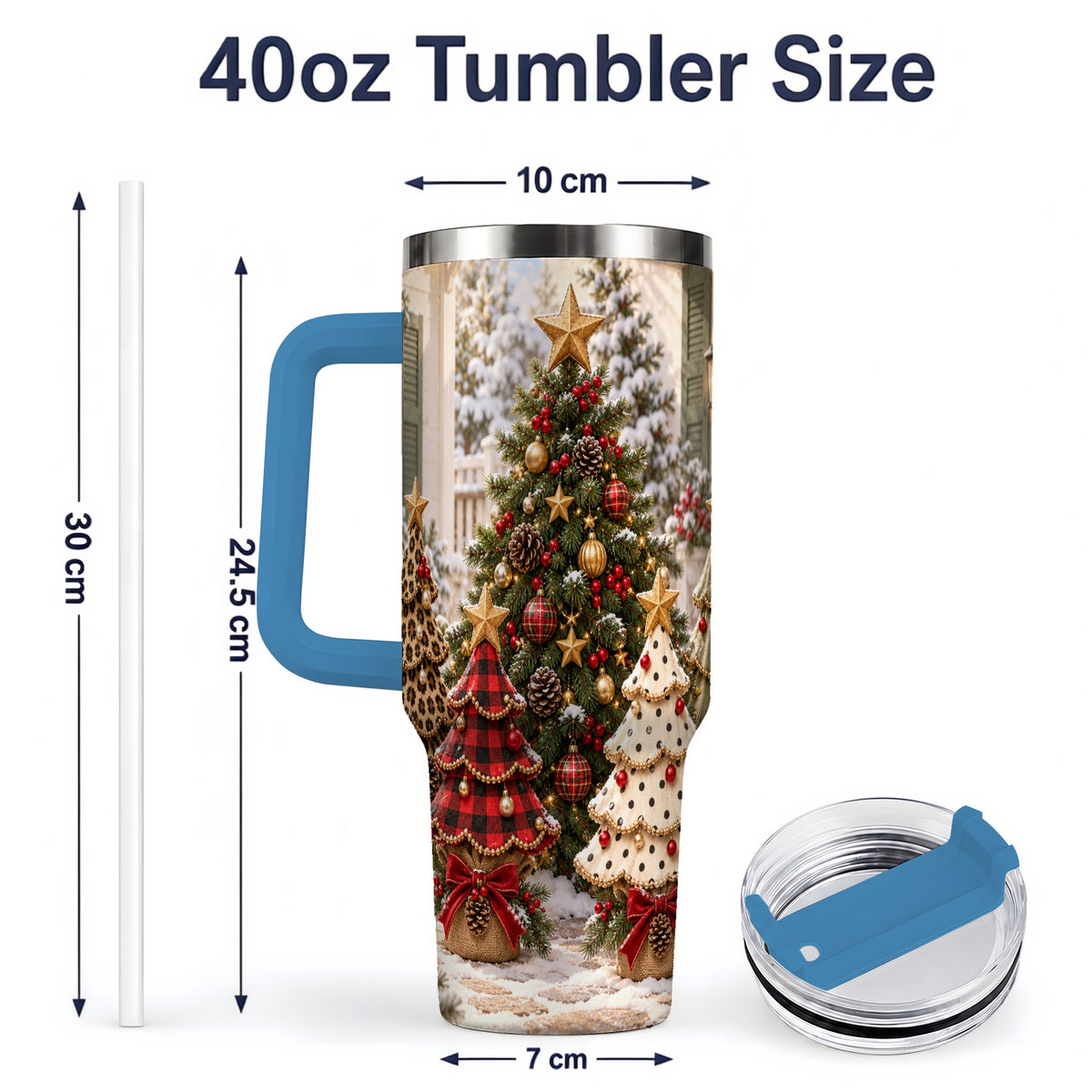 #pl[40oz|Blue] Rustic Patterned Christmas Tumbler, 40oz Handled Stainless Steel Cup
