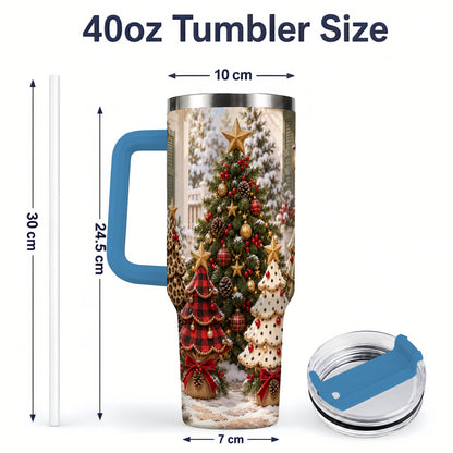 #pl[40oz|Blue] Rustic Patterned Christmas Tumbler, 40oz Handled Stainless Steel Cup
