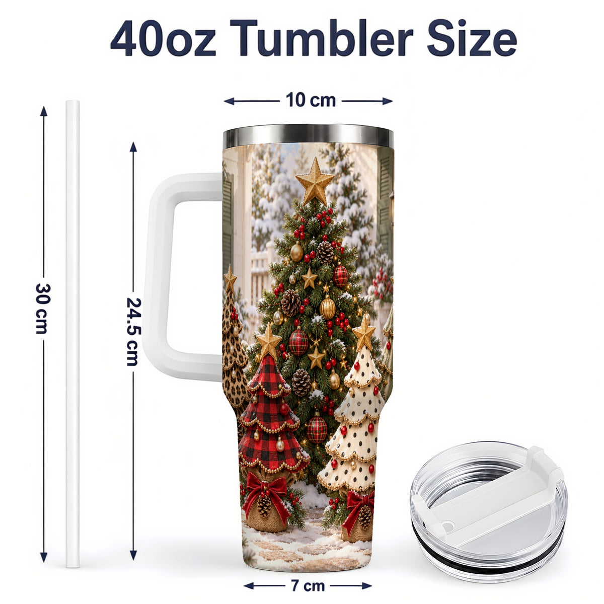 #pl[40oz|White] Rustic Patterned Christmas Tumbler, 40oz Handled Stainless Steel Cup