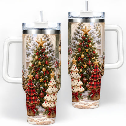 Rustic Patterned Christmas Tumbler, 40oz Handled Stainless Steel Cup