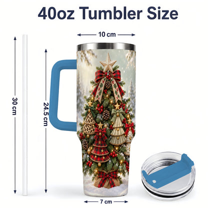 #pl[40oz|Blue] Rustic Evergreen Ornament Tumbler, 40oz Handled Stainless Steel Cup