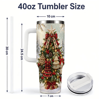 #pl[40oz|White] Rustic Evergreen Ornament Tumbler, 40oz Handled Stainless Steel Cup