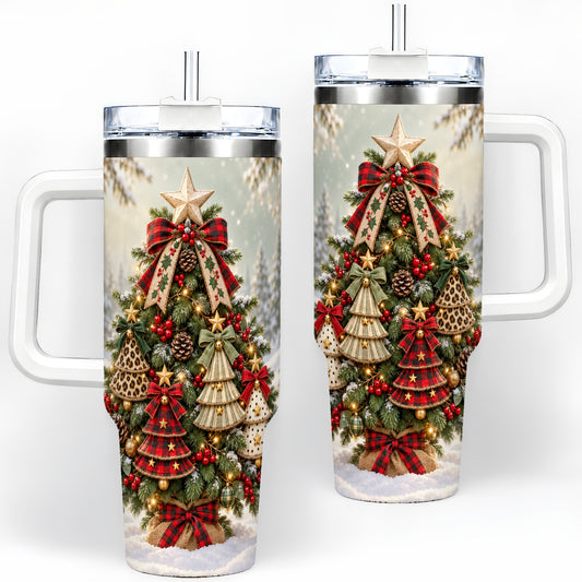 Rustic Evergreen Ornament Tumbler, 40oz Handled Stainless Steel Cup