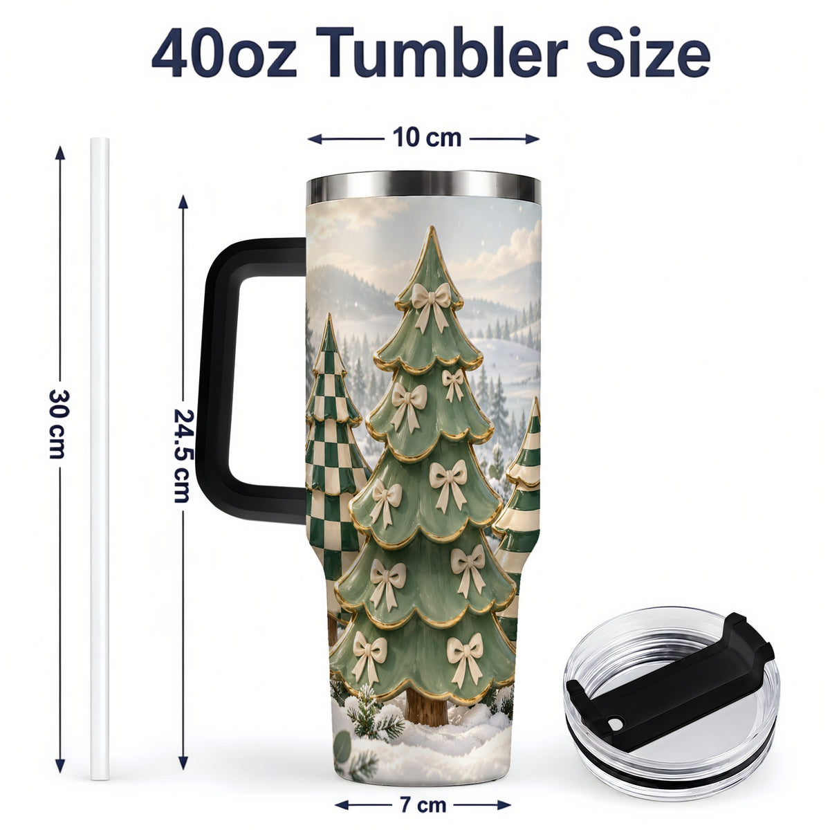 #pl[40oz|Black] Green Striped Christmas Tumbler, 40oz Handled Stainless Steel Cup