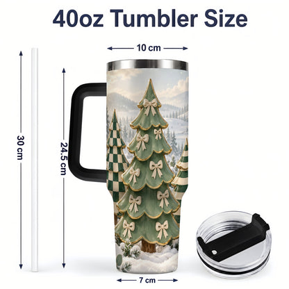 #pl[40oz|Black] Green Striped Christmas Tumbler, 40oz Handled Stainless Steel Cup
