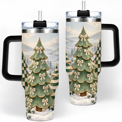 #pl[40oz|Black] Green Striped Christmas Tumbler, 40oz Handled Stainless Steel Cup