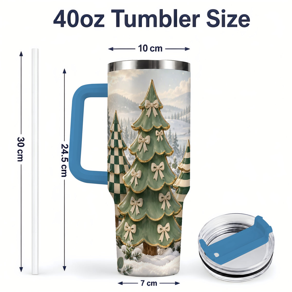 #pl[40oz|Blue] Green Striped Christmas Tumbler, 40oz Handled Stainless Steel Cup