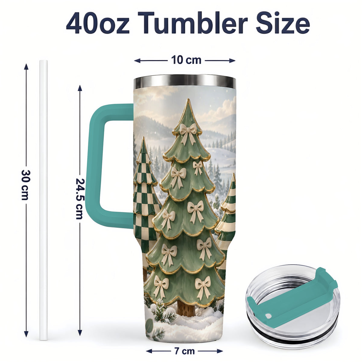 #pl[40oz|Green] Green Striped Christmas Tumbler, 40oz Handled Stainless Steel Cup