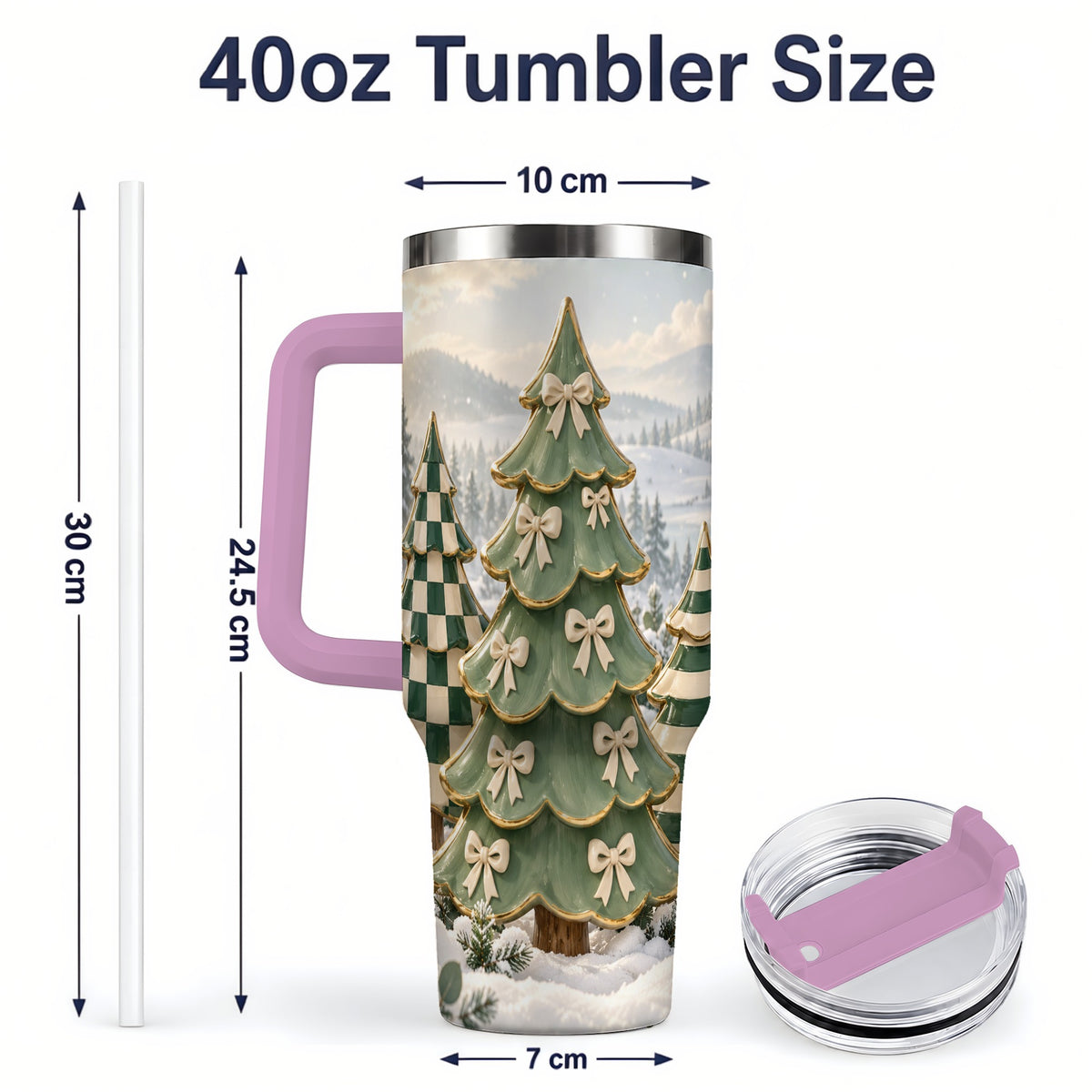 #pl[40oz|Pink] Green Striped Christmas Tumbler, 40oz Handled Stainless Steel Cup