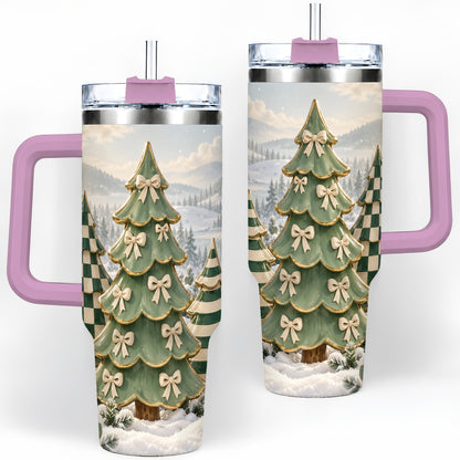 #pl[40oz|Pink] Green Striped Christmas Tumbler, 40oz Handled Stainless Steel Cup