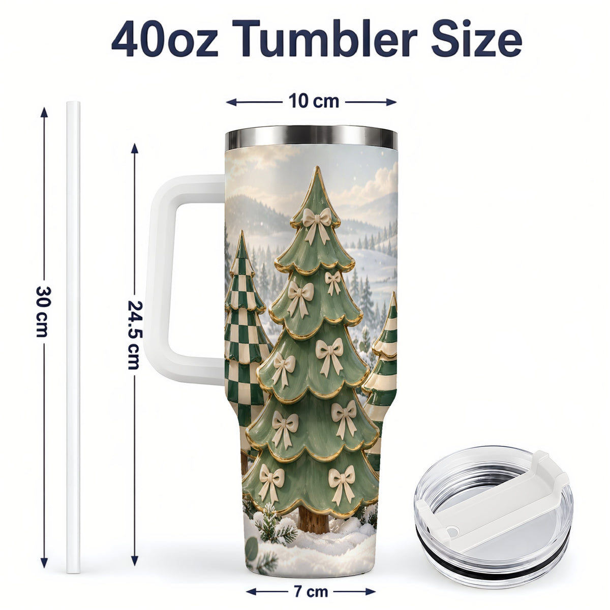 #pl[40oz|White] Green Striped Christmas Tumbler, 40oz Handled Stainless Steel Cup