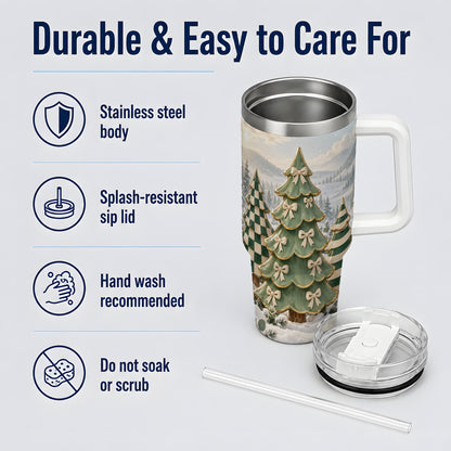 Green Striped Christmas Tumbler, 40oz Handled Stainless Steel Cup